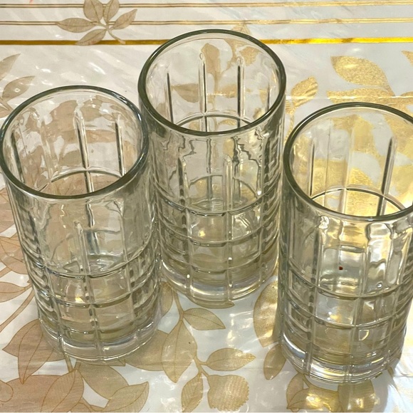 Set Of 3 Vintage Anchor Hocking Tartan Clear Tumblers Glasses 16 oz 6" Tall - Picture 1 of 5